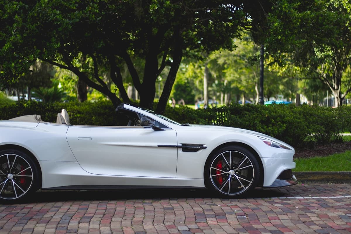 Convertible sports car with top down